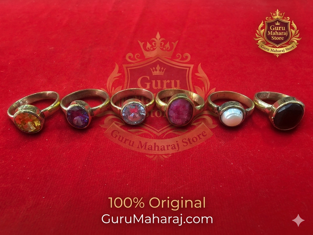 पुखराज, नीलम, हीरा, माणिक, मोती, गोमेद उपरत्न अष्टधातु अंगूठी