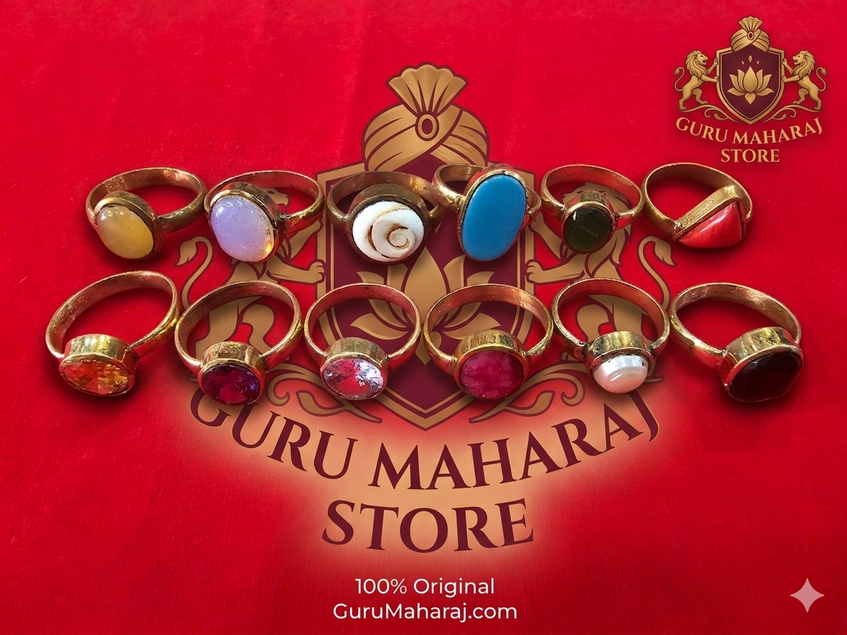 लहसुनियां, ओपल, गोमती चक्र, फिरोजा, पन्ना, मूंगा, पुखराज, नीलम, हीरा, माणिक, मोती, गोमेद उपरत्न अष्टधातु अंगूठी